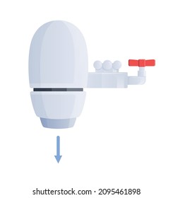 Water filter flat composition with isolated image of wall mount filter with arrow and pet cock vector illustration