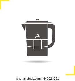 Water filter icon. Drop shadow silhouette symbol. Negative space. Plastic jug with water filter. Vector isolated illustration
