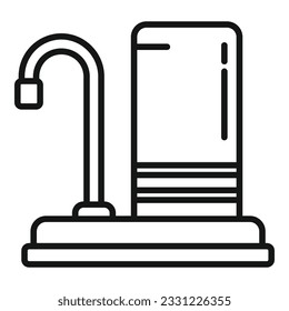 Vector de contorno de icono del filtro de agua. Equipo de tratamiento. Sistema de depósito