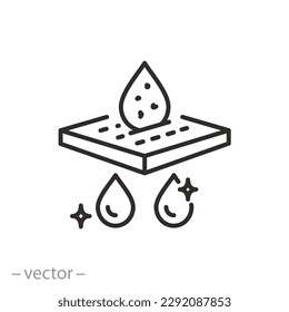 icono del filtro de agua, equipo de purificación, elemento filtrante con gotas líquidas, símbolo de línea delgada sobre fondo blanco - ilustración del vector de trazo editable eps10