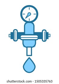 Wasserfilter einzeln Symbol, Linearstil, Wasserreinigungsanlage Vektorgrafik. Filtrieren, reinigen und filtern oder gereinigt Flüssigkeit, mineralische Filtration. Klare Gewässer, Rohrleitungen und Manometer, Tropfen