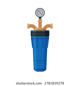 Water Filter with Water Meter, Special Modern Technologies for Water Purification Vector Illustration on White Background