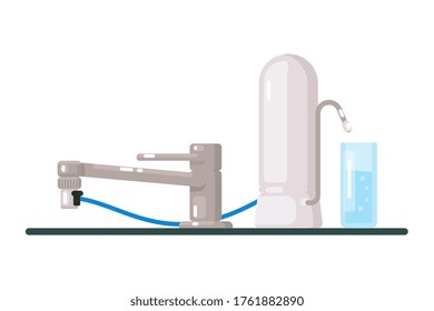 Wasserfilter Moderner Leitungswasserfilter einzeln auf weißem Hintergrund. Vektorhäusliches Filtrations- und Reinigungssystem für die Trinkwassergrafik