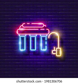 Señal de neón filtro de agua. Icono de brillo del filtro de osmosis inversa. Ilustración vectorial para el diseño. Concepto de salud.