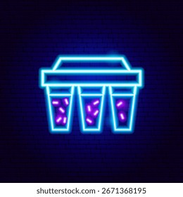 Filtro de agua de neón signo. Ilustración vectorial del objeto de fontanero brillante en estilo brillante. Icono de la lámpara llevada del baño sobre fondo azul oscuro del ladrillo. 