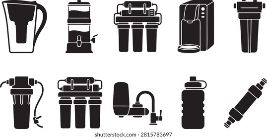 Water filter pitcher and filtration purification system icons