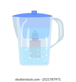 Water filter pitcher in flat design. Kitchen purification plastic jug. Vector illustration isolated.