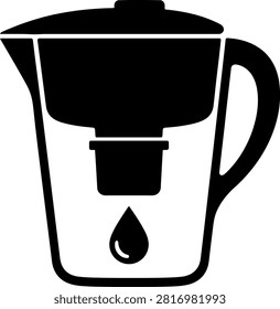 Water filter pitcher icon for clean drinking water and home filtration