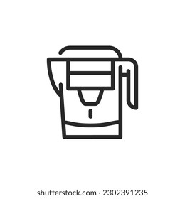 Water Filter Pitcher Icon: Vector Outline Editable Illustration of a Purifying Pitcher for Clean Drinking Water.