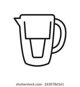 Water Filter Pitcher Line Icon. Home Water Purification And Filtration System Outline Symbol. Clean Drinking Water Solution. Editable Stroke. Isolated Vector Illustration.