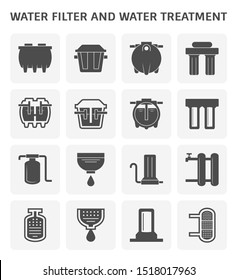 Water filter and septic tank, Water filter removes impurities of water by using a fine physical barrier or chemical process, Septic tank is an underground chamber made of fiberglass, Vector icon.