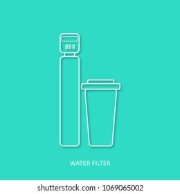 Water Filter Simple Outline Vector Icon. Drink And Home Water Purification Filters.   Water Softener Filter Vector Icon  Isolated Design Element In Trendy Paper Art 3d Style.