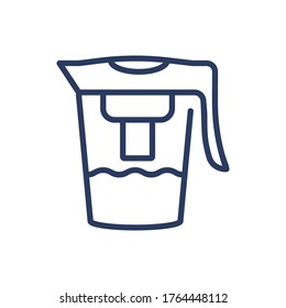 Water filter thin line icon. Pitcher, jug, filtration, purifying isolated outline sign. Fresh water for drink, healthcare concept. Vector illustration symbol element for web design and apps