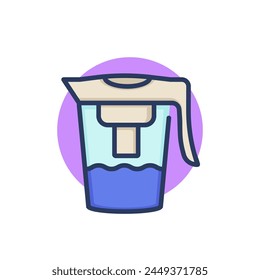 Water filter thin line icon. Pitcher, jug, filtration, purifying water. Fresh water for drink, aqua, healthcare concept. Vector illustration for web design and apps