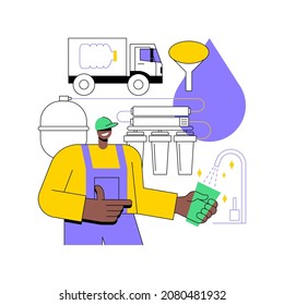 Water filtering system abstract concept vector illustration. Water filtering innovative solution, home treatment system, drinking water delivery service, whole house filtration abstract metaphor.
