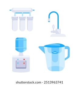 Water filters for purification. Natural fresh water purity. Pure drinking water filtration and treatment system dispenser.