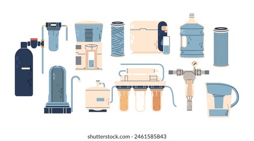 Water Filters And Purification Systems Of Different Types And Designs Used For Ensuring Clean, Safe Drinking Water