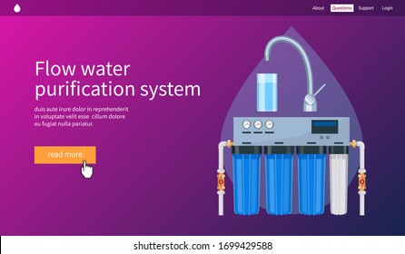 Water filtration concept. Flow water purification system. Realistic vector illustration