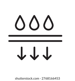 Water Filtration and Drainage Process Icon.Water Drop and Flow Control Icon.Three Water Drops with Downward Flow Arrows Icon..eps