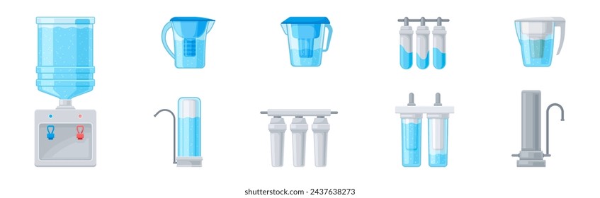 Water Filtration with Home Systems and Facility Vector Set