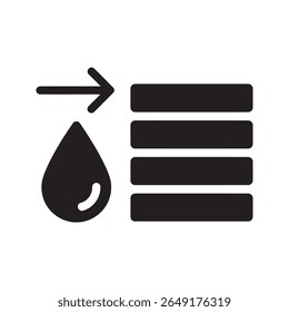 Water filtration icon with a drop entering layered material representing a purification system absorbent layers and a clean water filter vector solid glyph icon