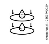 Water filtration line icon. Rain drops, H2O molecule, purification filter, pure aqua outline vector illustration. Linear pictogram for drink. Simple vector Isolated on white background.