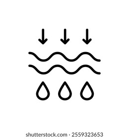 Water filtration line icon. Rain drops, H2O molecule, purification filter, pure aqua outline vector illustration. Linear pictogram for drink. Simple vector Isolated on white background.