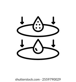 Water filtration line icon. Rain drops, H2O molecule, purification filter, pure aqua outline vector illustration. Linear pictogram for drink. Simple vector Isolated on white background.