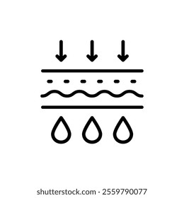 Water filtration line icon. Rain drops, H2O molecule, purification filter, pure aqua outline vector illustration. Linear pictogram for drink. Simple vector Isolated on white background.