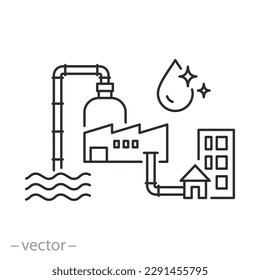 ícono de filtración o purificación de agua, equipo de desalinización de planta, símbolo lineal delgado sobre fondo blanco - ilustración del vector de trazo editable eps10