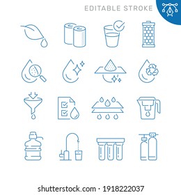 Water filtration related icons. Editable stroke. Thin vector icon set