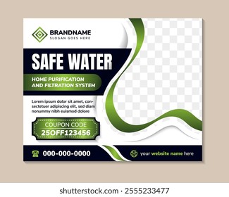 water filtration system banner vector illustration with space for photo. Aqua pure filtered process for drinkable accessibility. Healthcare cleansing technology. horizontal layout design