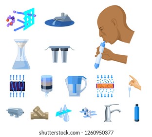 Water filtration system cartoon icons in set collection for design. Cleaning equipment vector symbol stock web illustration.