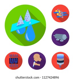 Water filtration system flat icons in set collection for design. Cleaning equipment vector symbol stock web illustration.