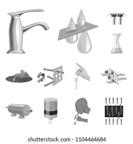 Water filtration system monochrome icons in set collection for design. Cleaning equipment vector symbol stock web illustration.