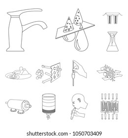 Water filtration system outline icons in set collection for design. Cleaning equipment vector symbol stock web illustration.