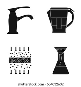 Water filtration system set collection icons in black style 