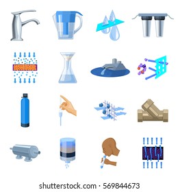 Water filtration system set icons in cartoon style. Big collection of water filtration system vector symbol stock illustration