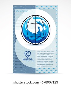 Water filtration theme booklet cover design, front page. Freshwater conceptual blue vector illustration for use in spa and resort organizations, planet Earth.