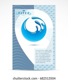 Water filtration theme booklet cover design, front page. Freshwater conceptual blue vector illustration for use in spa and resort organizations, planet Earth.