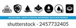 Water filtration, waterproof, multilayer material - vector icons.