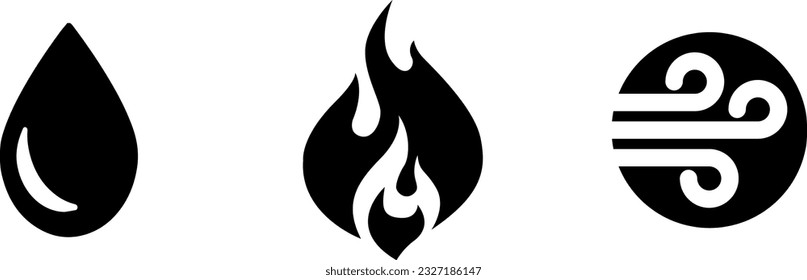 Water Fire Air Symbols (Editable) - Vector Illustration