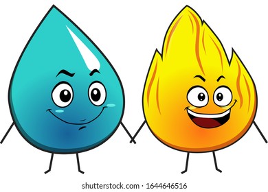 Water and fire cartoon vector illustration, can be use for mascot, icon, poster, print or other design need