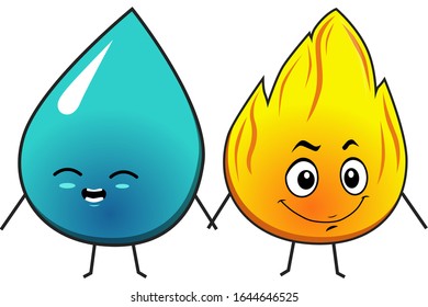 Water and fire cartoon vector illustration, can be use for mascot, icon, poster, print or other design need