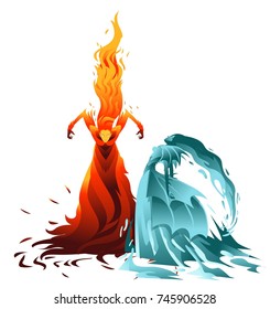 water and fire elemental fantasy creatures