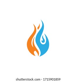 Silueta de colocación vectorial de la plantilla de diseño con el logotipo Water & Fire Flame. Icono de concepto de logotipo de bombero de tipo gol de quemado elegante con gotitas de goma creativa