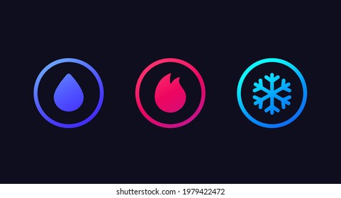 Water, Fire And Ice Icons In Circles