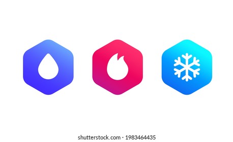 water, fire and ice vector icons