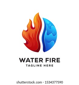 water fire logo combination, water drop logo, element fire and water