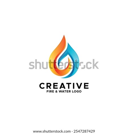 Water and fire logo design. Smart combination symbol of hot and cool. Abstract flame vector. Signs and symbol of water. Best for air conditioner business. Summer and rainy season. Blue and orange.